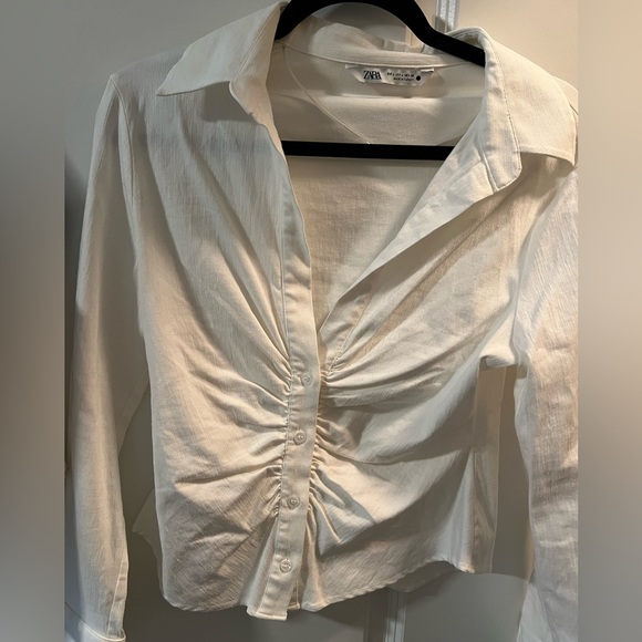 Zara Pleated Tailored Shirt Ecru Size Large - Picture 2 of 4